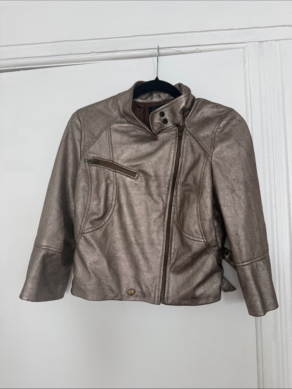 Y2K Metallic Taupe Moto Jacket - Women